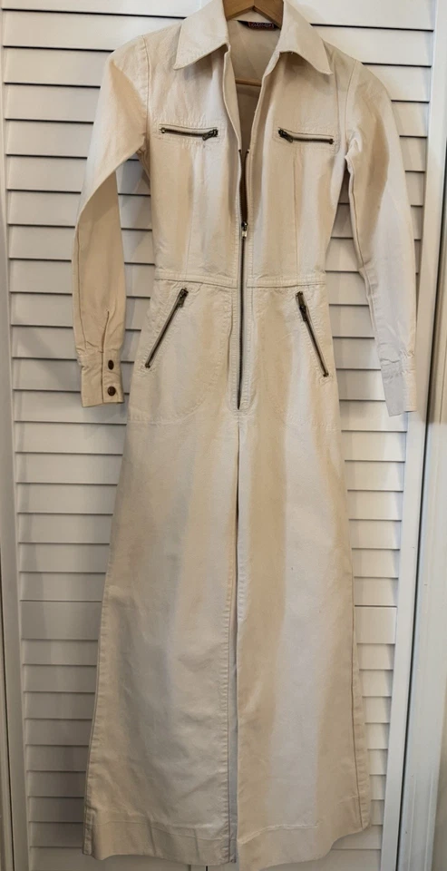Mono acampanado vintage años 70’s para mujer marca masculina con cremallera, blanco roto, talla 5/6 Foto 3 de 4