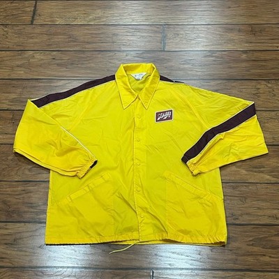 Vintage Schlitz Beer Jacket Size L Nylon Rain Windbreaker Snap Yellow Made USA