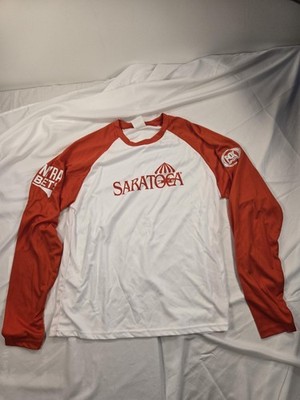 APC Saratoga Shirt Mens XL White Orange Long Sleeve Raglan Mesh NYRA Fox Sports