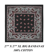 XL BIG BLACK & RED PAISLEY 27" Classic BANDANA Head Neck Wrap Scarf Face Mask
