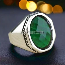 Emerald Oval Cut Gemstone With 925 Sterling Silver Ring For Men's #586