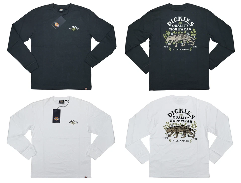 Camiseta Dickies Manga Larga Cuello Redondo Guepardo Estampado Gráfico Nueva con Etiquetas Elige Talla/Color