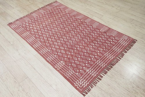 Maroon Border Cotton Rug Hand Woven Washable Carpet Farmhouse Runner Mats - Picture 7 of 11