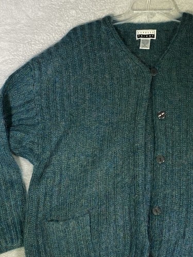 VTG Express Tricot Cardigan Sweater Women’s Medium Turquoise Green Mohair Blend - Picture 5 of 11