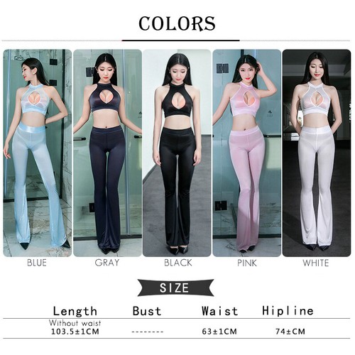 Women Shiny Silky Pants Flared Trousers Sheer Skinny Sexy Legging Yoga Fitness - Picture 7 of 18
