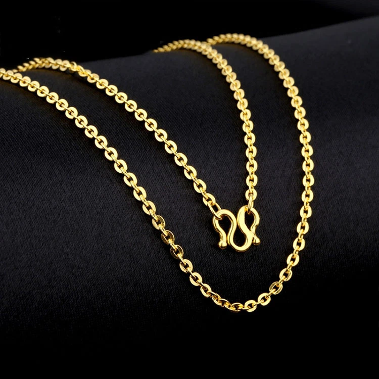 Pure 999 24K Yellow Gold Necklace For Women Gold Chain 1.5mm Rolo