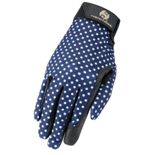 Heritage Gloves Riding Performance Glove Navy Polka Dots
