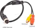 15" 4Pin Aviation Head Female to RCA/DC Female CCTV Camera Adapter Cable For Car
