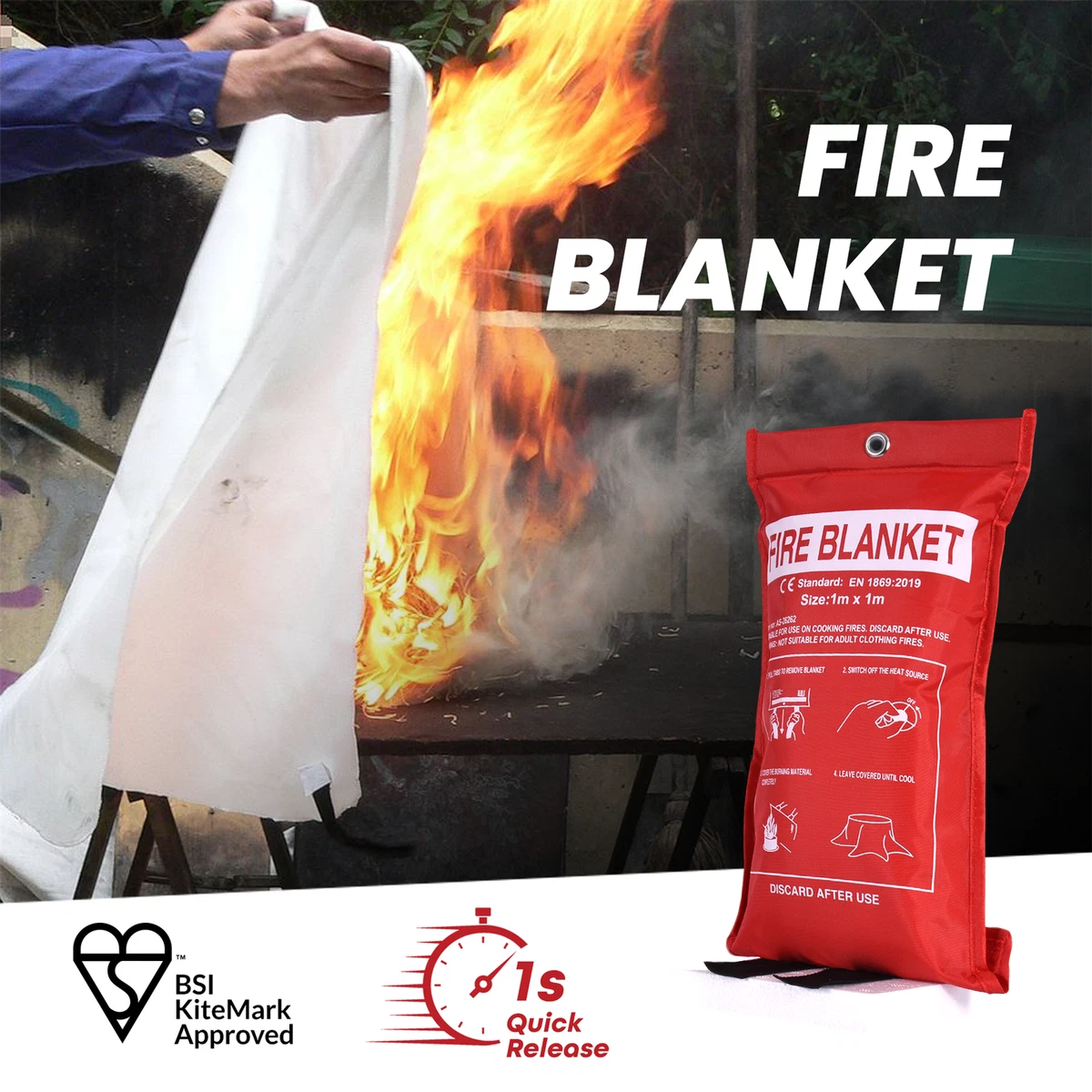 Large Quick Release Kitchen Caravan Waffle Blanket Fire Blanket 1m Home  Office | eBay