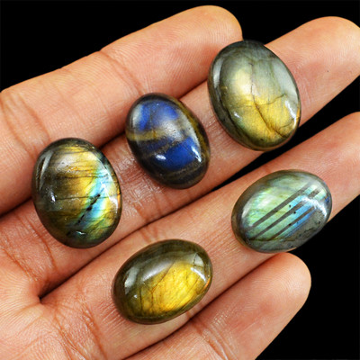 76.60 CTS / 5 PCS NATURAL BLUE & GOLDEN FLASH LABRADORITE OVAL SHAPED GEMSTONES