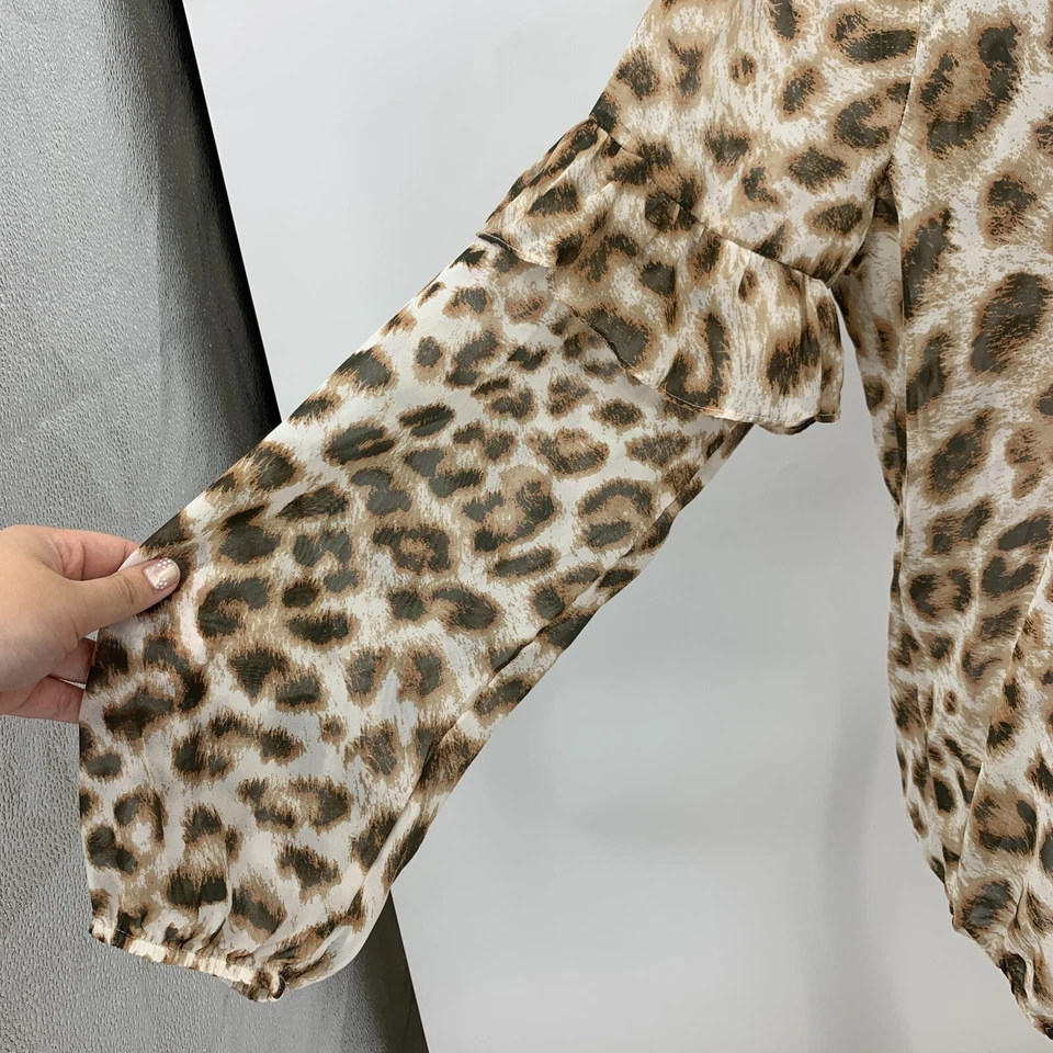 Wrangler Retro Blouse Womens XL Extra Large Cheetah Sheer Ruffle Tiered Sleeve Foto 4 de 4