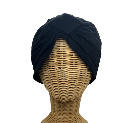 Chapeau turban années 1960 noir gitan vintage diseur de fortune touche prune clapet costume - Photo 1/6