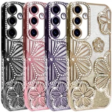For Samsung Galaxy A16 5G Phone Case Electroplated Glitter Floral Design Cover