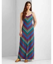 Lauren Ralph Lauren NWT Chevron Jersey Maxi Dress Women's Size 2 Multi SALE $145