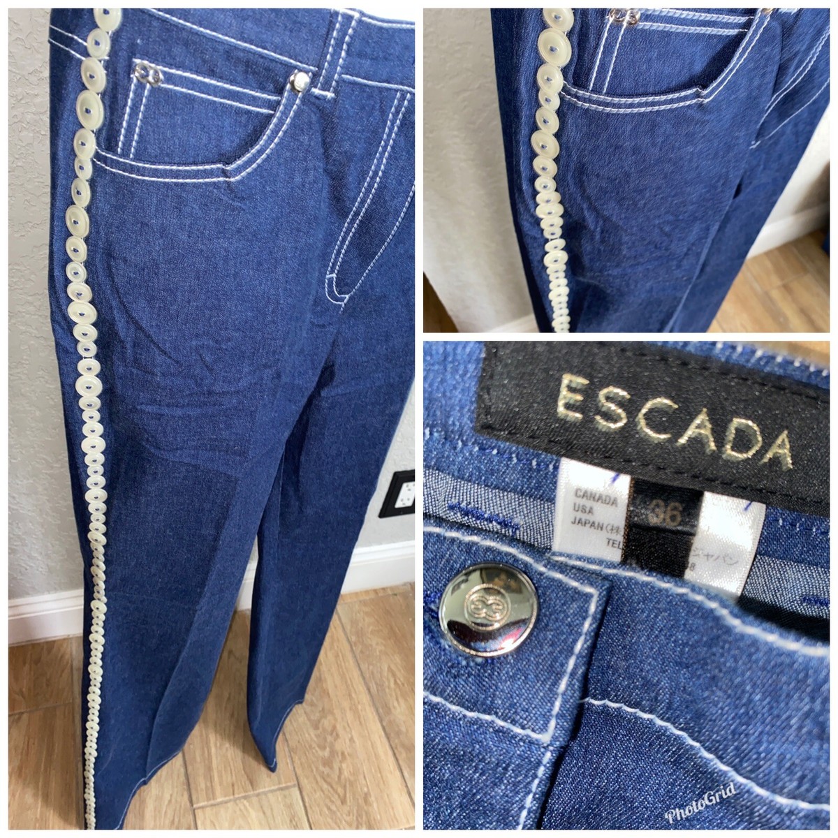 ESCADA Size 36 US 6 Flare BUTTONS TRIM DOWN Leg Denim Blue Xc | eBay display picture 1