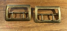 Two vintage solid brass police/security double hole belt buckles anchor on back