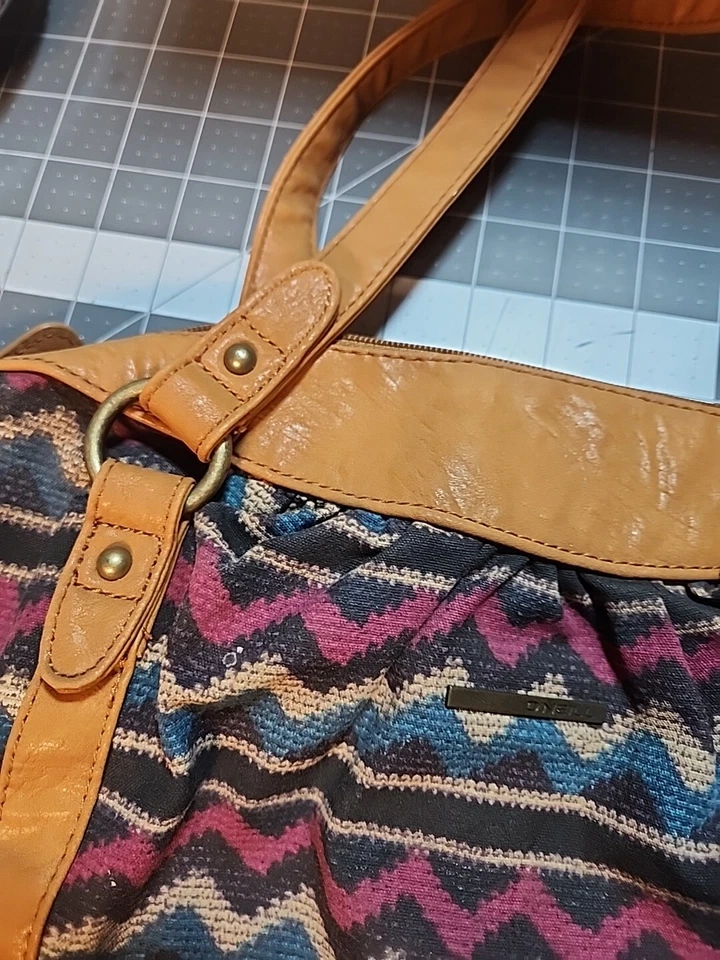 Bolso de Mano ONeil Rosa Negro Beige Teal Ondulado Algodón a Rayas con Borde de Cuero Sintético Foto 4 de 4