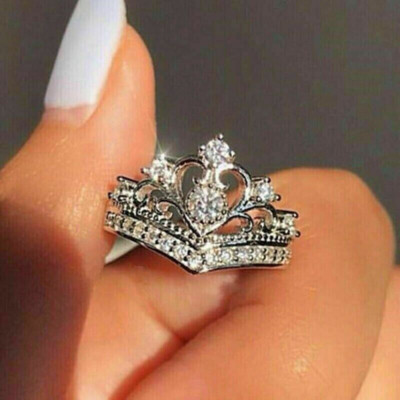 2Ct Round Cut Real Moissanite Queens Crown Wedding Ring 14K White Gold Plated