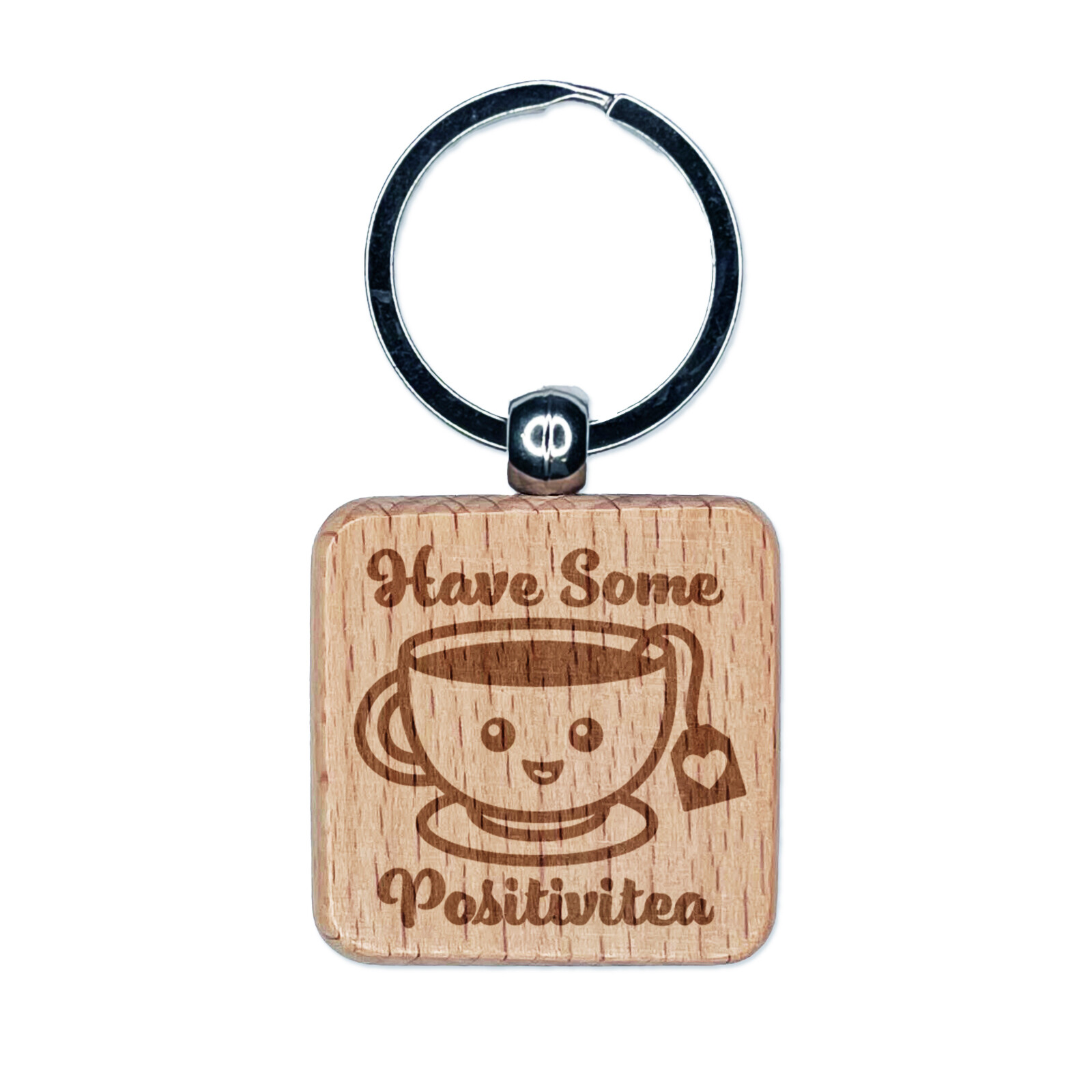 Have Some Positivitea Positivity Engraved Wood Square Keychain Tag Charm