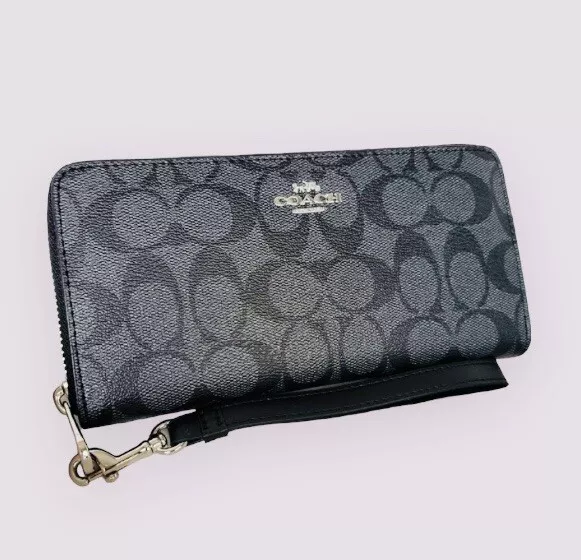 COACH,Zip-around Long wallet with Strap, C4452,Signature, Cool Gray Black, New COACH,Zip-around Long wallet with Strap, C4452,Signature, Cool Gray Black, New