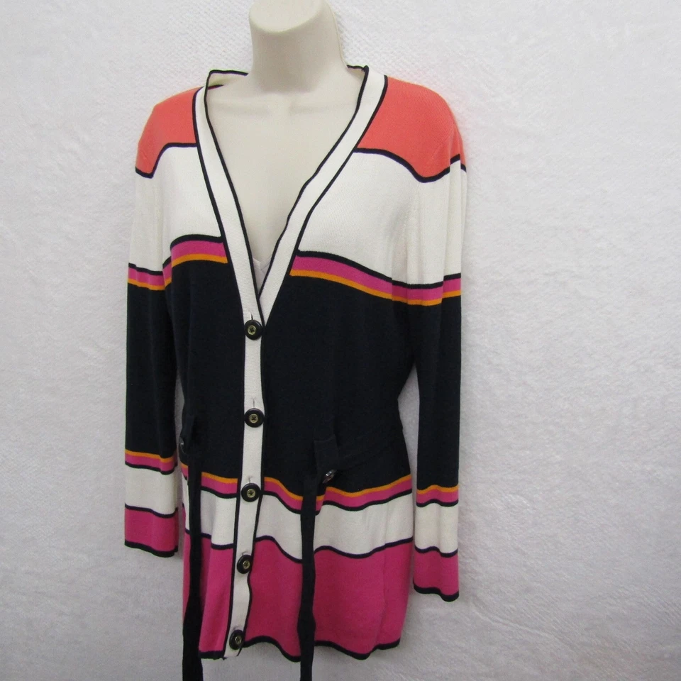 Chaqueta Dona Buchman Mujer Mediana Blanca Azul Rayas Manga Larga Cuello en V Algodón Foto 3 de 4