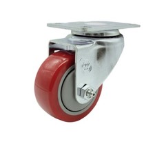 3 Inch SS Red Polyurethane Wheel Swivel Top Plate Caster Service Caster Brand