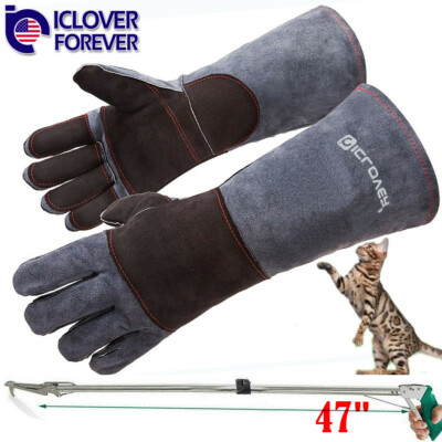 47'' Reptile Snake Tongs Snake Handling Scratch Bite Proof Protective Gloves