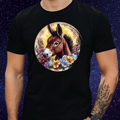 Mens Donkey Floral Print Cotton T-Shirt Size S to 5XL