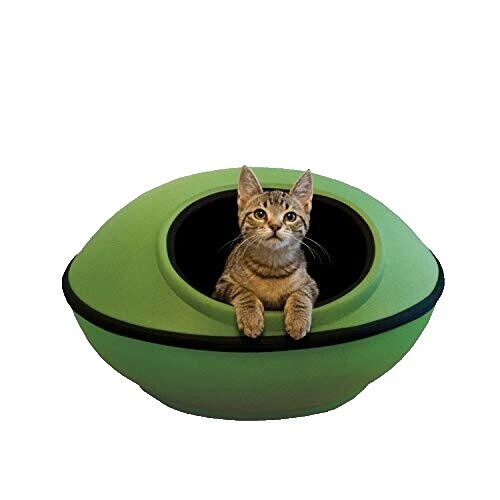 Cama Climatizada Thermo-Kitty Splash Para Gatos – K&H – Pequeña Redonda 18" Color Moca – Autocalefactable (Lavable A Máquina)