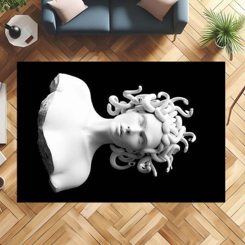 Medusa Rug, Woman Portrait Rug, Black Rug, Cool Rug, Unique Carpet, Snake Rug, - Picture 2 of 6