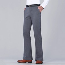 Business Men Retro Herringbone Bell Bottom Flared Pants Slim Casual Fit Trousers