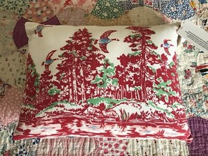 Pillow Made From Vtg Border Print Feedsack Geese Trees Flour Feed Sack