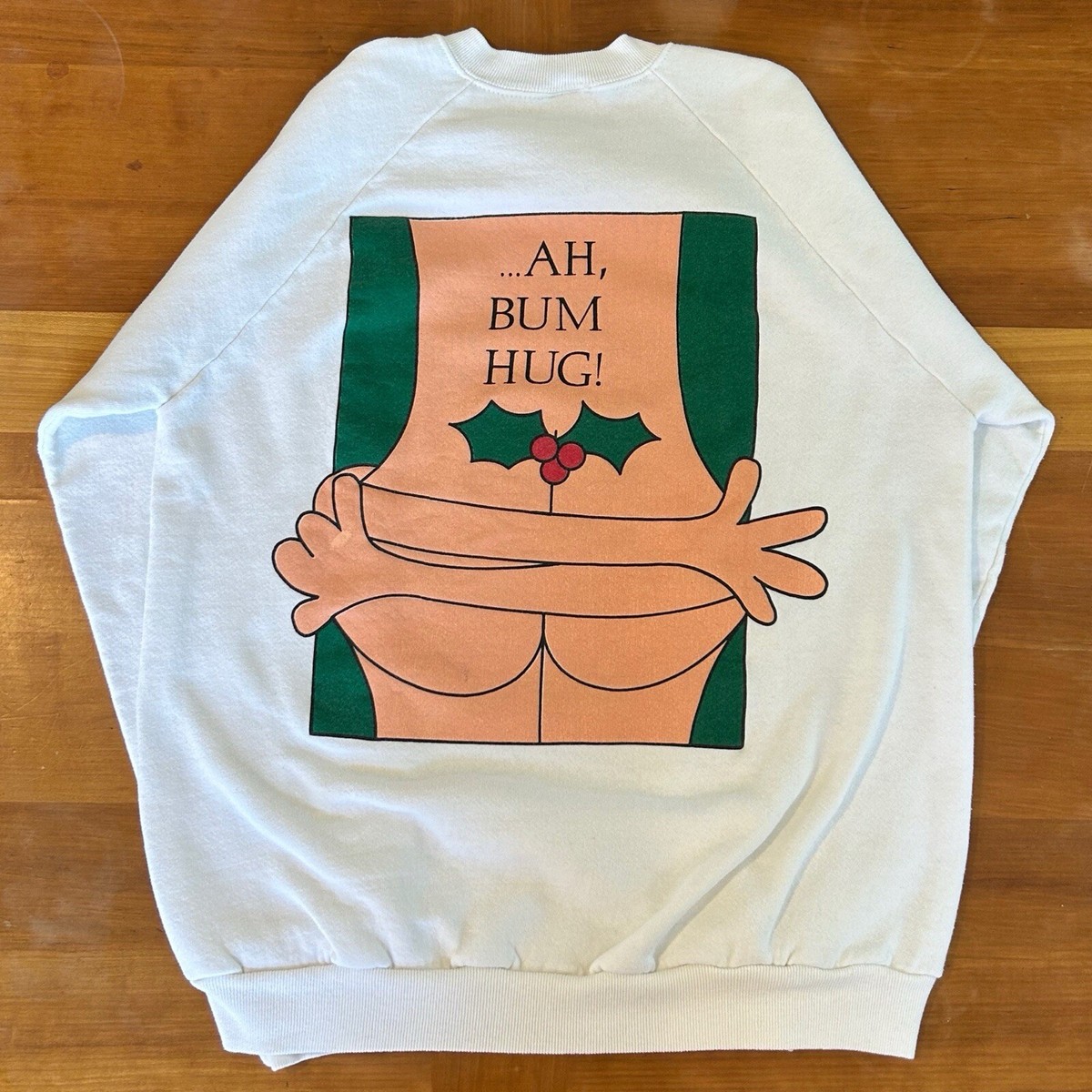 Vintage 90s Ugly Christmas Sweatshirt “Ahh Bum Hug” Graphic