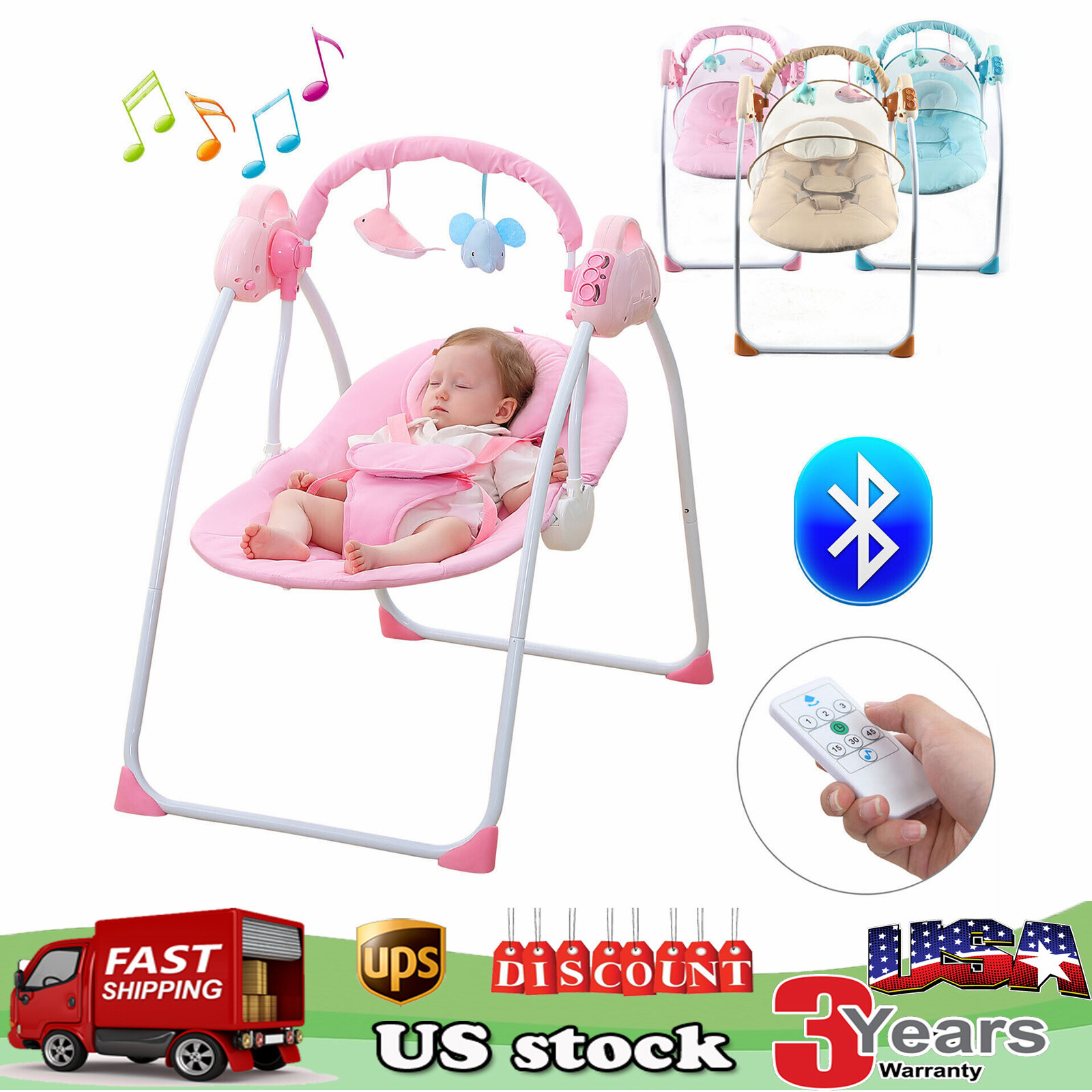 Electric Rocker Baby Swing Infant Portable Cradle Bouncer Seat Sway Chair&Music