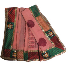 Indian Vintage Saree Pink Dress Women Wrap Dress Sari Printed Drape Fabric