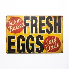 Tin Sign Fresh Eggs Laid Daily Rooster Chicken Decor Farm Barn  Dairy Kitchen