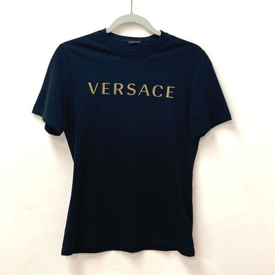 VERSACE logo Apparel Tops Short sleeve T-shirt cotton Black/Gold 