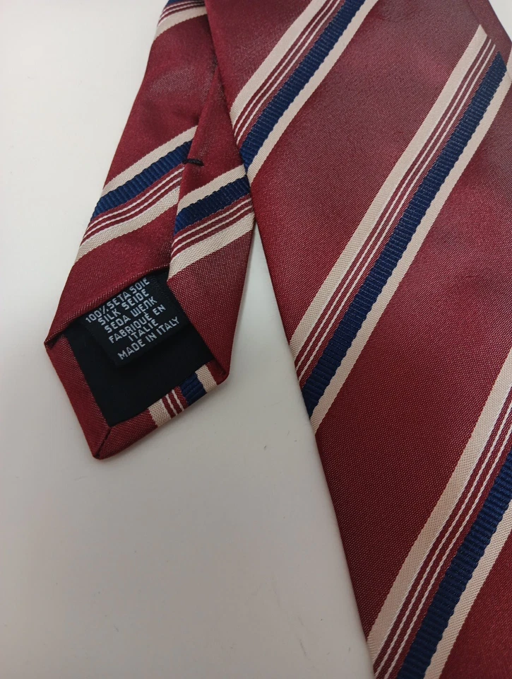 Corbata para hombre Hugo Boss rayas rojas/azules/beige 100 % seda hecha en Italia Foto 2 de 4