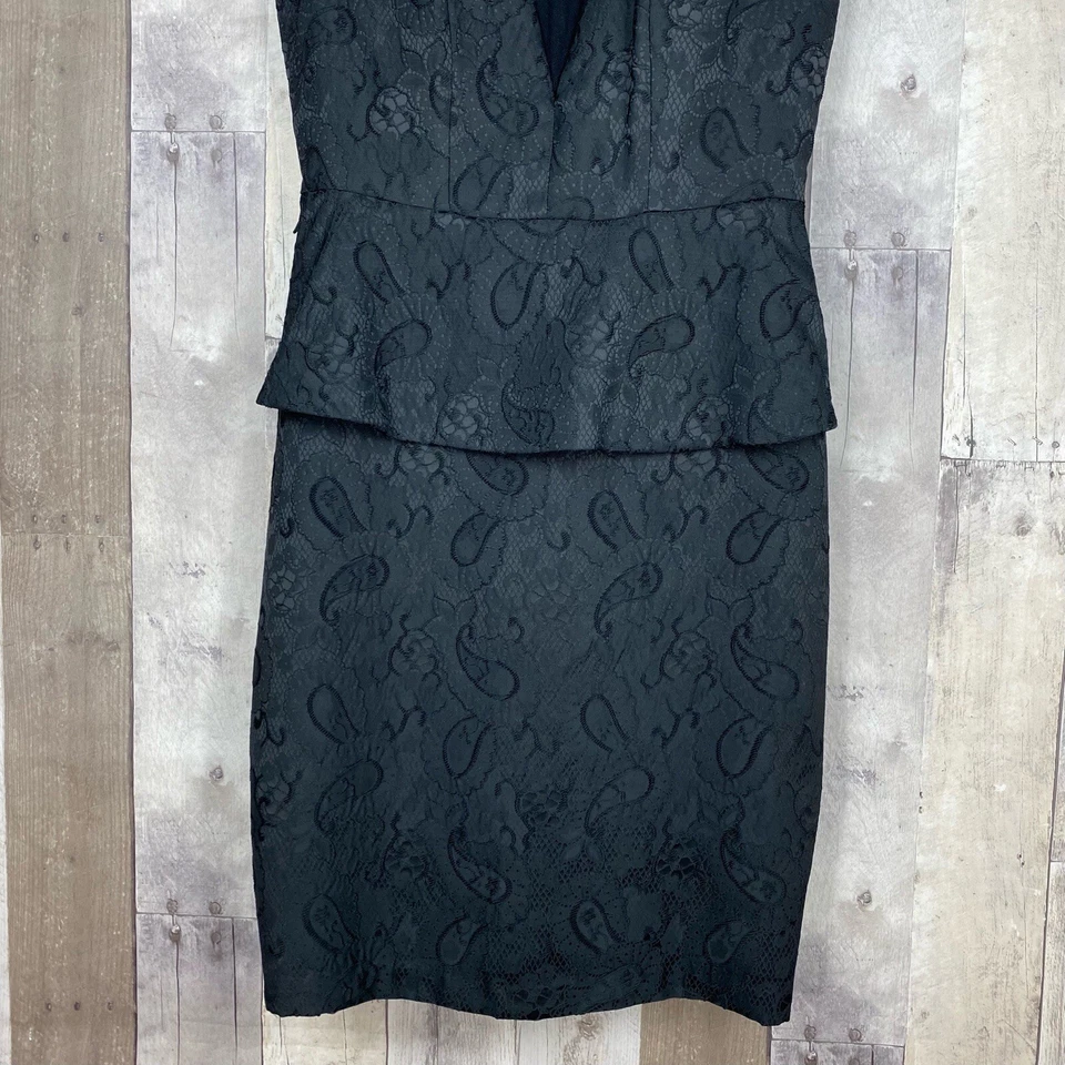 Vestido Vaina Eva Franco Mujer Talla 6 Negro Floral Transparente Escote Profundo Foto 4 de 4