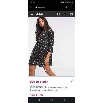 ASOS DESIGN long sleeve smock mini dress in black spot floral print | eBay