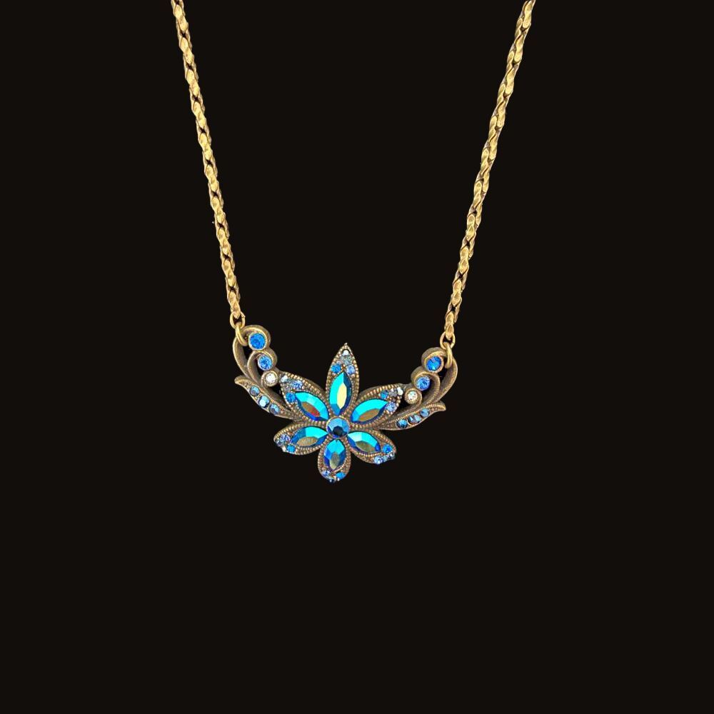 Michal Negrin Pretty In Jewels Ocean Blue Flower Necklace UK