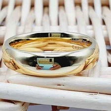 Gold Tungsten Wedding Band for Her High Polished Dome Engagement & Proposal Ring