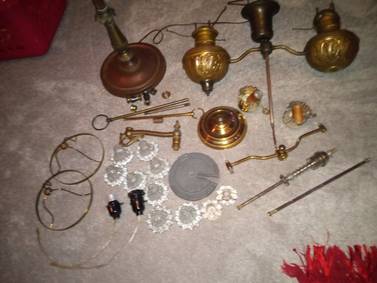 Vintage Antique Lamp Parts lot glass Brass Metal floor lamp eBay