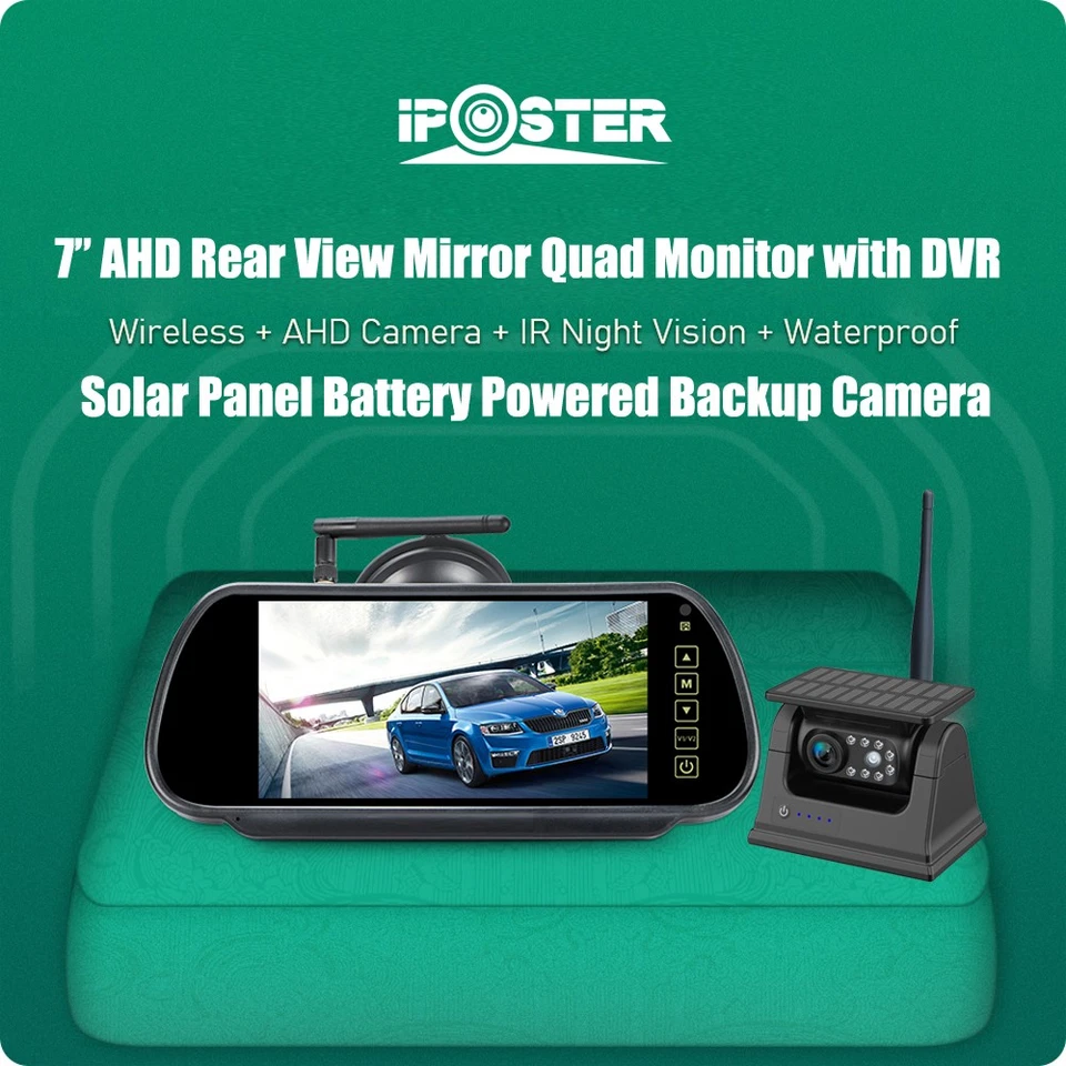Wireless 7" Monitor DVR Solar-Powered Magnetic 1080P Backup Camera for RV Truck - Image 3 of 4