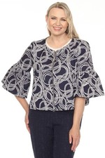 Joseph Ribkoff Navy/Off-White Abstract Jacquard Zip Front Jacket 251006