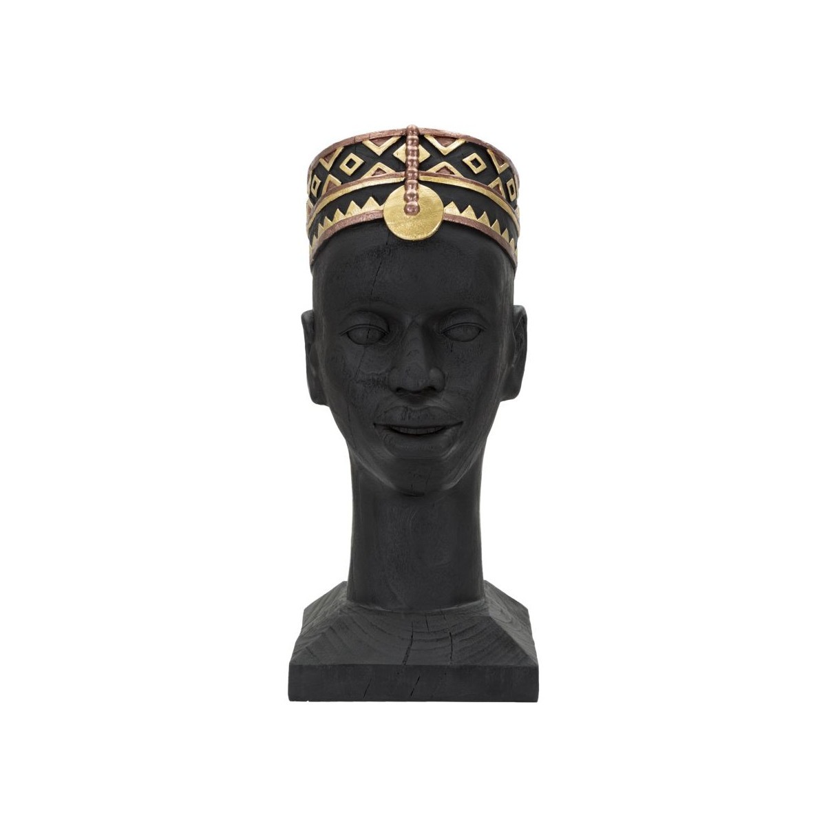 Statue Tête Homme Massai 56cm Noir : Sculpture Ethnique Chic Haut de Gamme