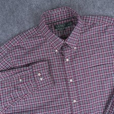 Lauren Ralph Lauren Button Down Shirt Mens 17.5 34/35 Red Plaid Non Iron Classic