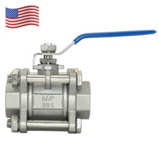 3/4" inch 3 Piece NPT Full Port Ball Valve Threaded Plumbing stainless steel 304