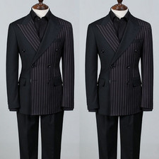 Black Men's Suit Striped Designed Tuxedo Jacket Prom Wedding Evening 2Pcs