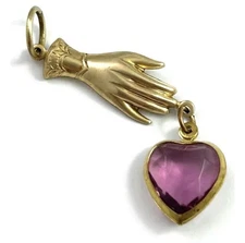 Heart Charm Necklace Pendant Vintage Purple Heart Victorian Style Hand Charm